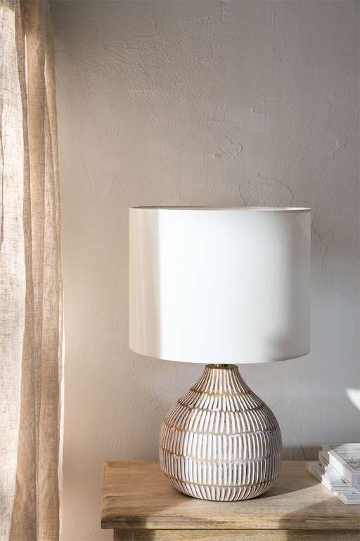 Lámpara de Mesa Jabel Design Madera Blanca Vintage