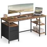 VASAGLE Escritorio, Mesa de Ordenador, Mesa de Oficina, con 3 Estantes, 2 Cajones, 60 x 160 x 76 cm