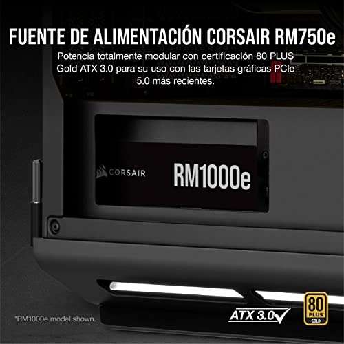 Corsair RM750e(2023) Fuente de Alimentación ATX Totalmente Modular de Bajo Ruido -Compatible con ATX 3.0 y PCIe 5.0 -Eficiencia 80 Plus Gold