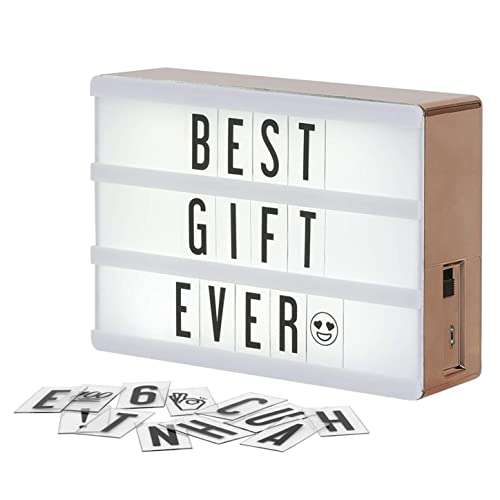 My Cinema Lightbox - Caja de luz de oro rosa, 4 x 6 pulgadas, caja de luz micro LED para niños con 100 letras, números y emojis -