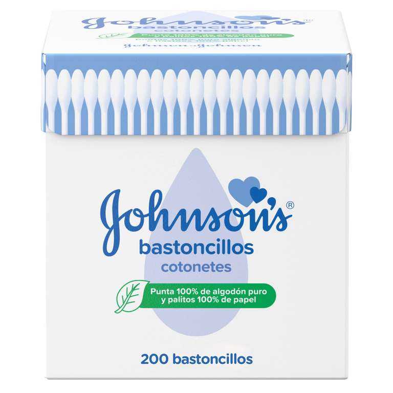 200 unidades Johnson's Baby bastoncillos para bebés, niños y adultos, bastoncillos para los oídos 100% de algodón puro