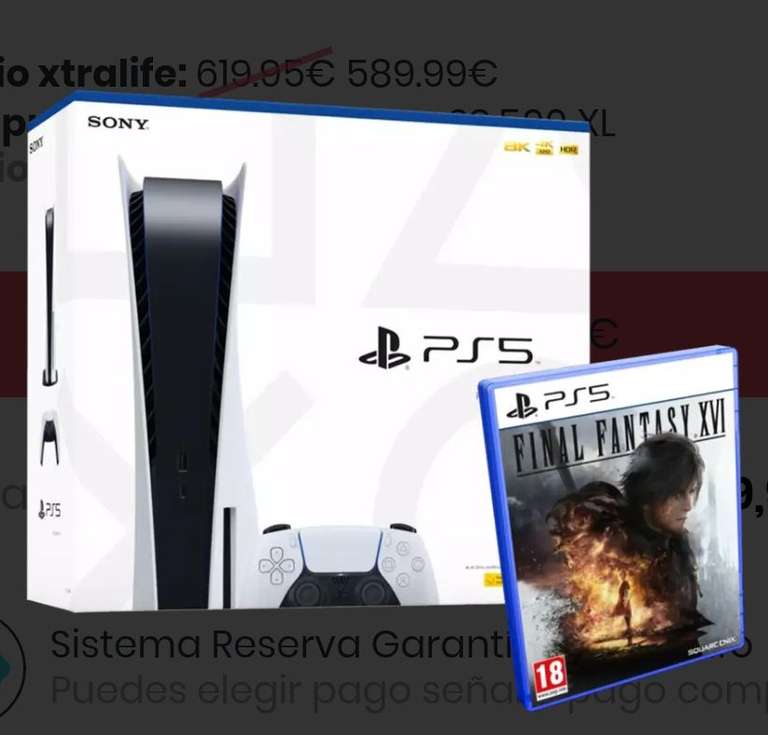 Consola PS5 Disco (Chassis C) + Final Fantasy XVI +17€ próx compra