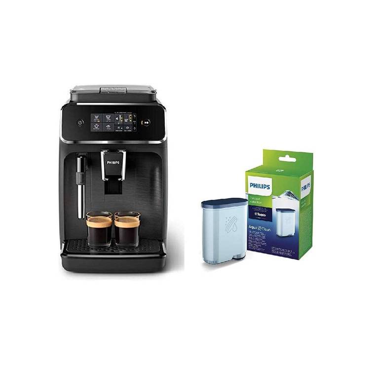 Philips EP2220/10 Cafetera superautomática, Acero Inoxidable, Negro Mate + Filtro de Agua Aquaclean