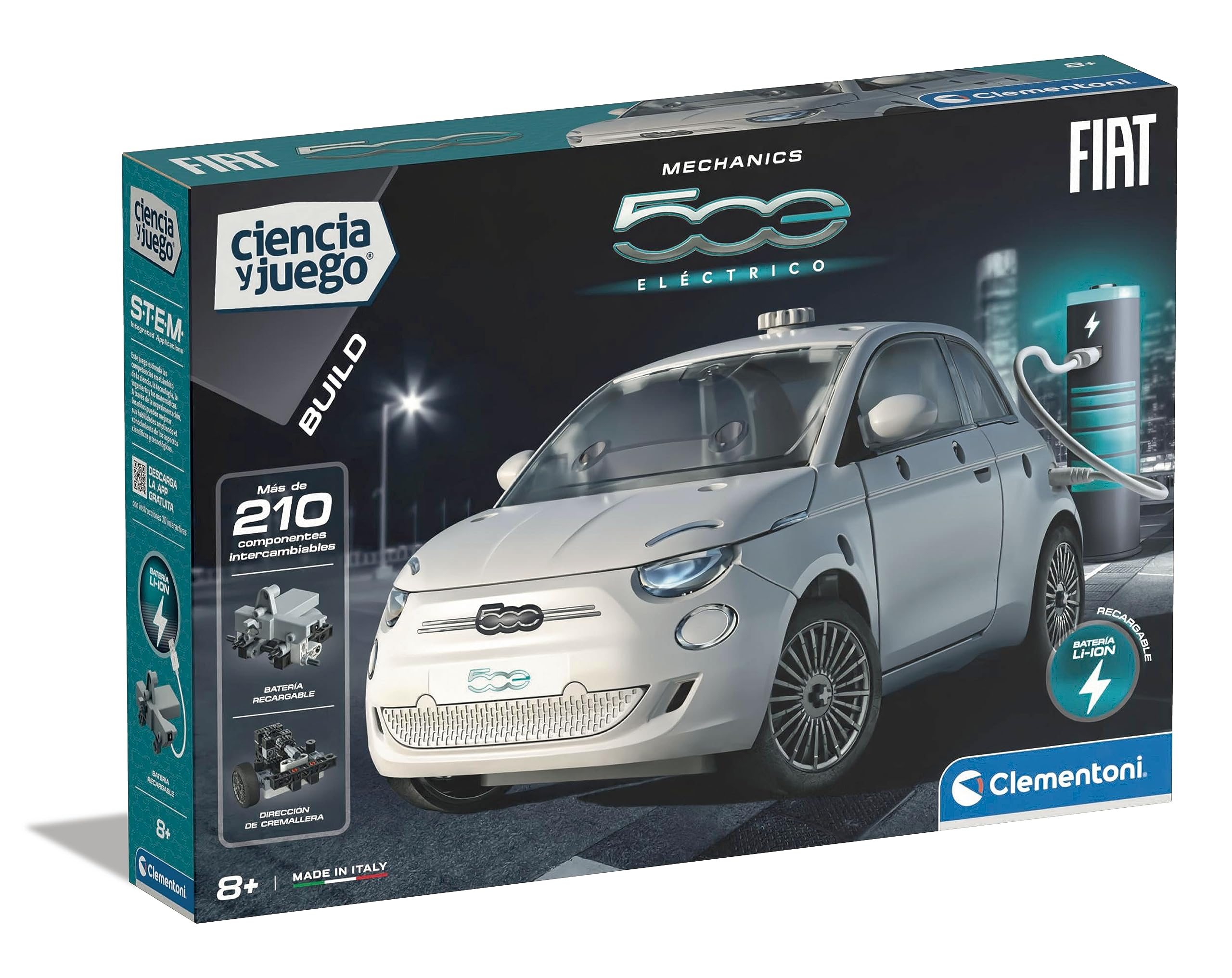 Clementoni - Coche Fiat 500 - Eléctrico con Motor - Juego de Construccion 210 Piezas