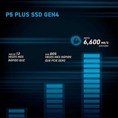 Crucial P5 Plus CT2000P5PSSD8 Disco Duro Sólido Interno SSD de 2TB (PCIe 4.0, 3D NAND, NVMe, M.2) hasta 6600MB/s, Color Negro