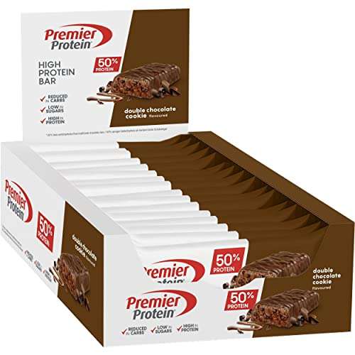 Premier Protein High Protein Bar Double Chocolate Cookie 16x40g - Alto contenido en proteínas + Sin aceite de palma