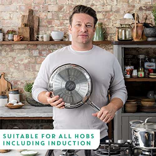 Tefal Jamie Oliver - 2 Sartenes de 24 y 28 cm de acero inoxidable, sartenes reforzadas con Titanio, todo tipo de cocinas