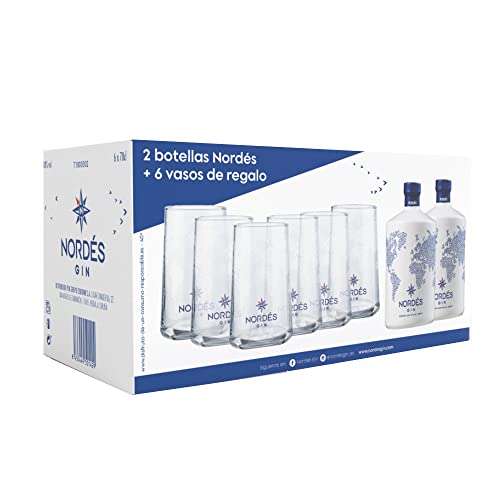 Ginebra Premium Nordés - Pack de 2 botellas de 70 cl + 6 Vasos