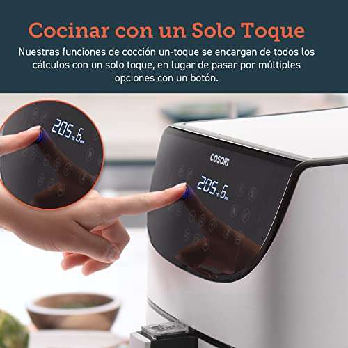 COSORI Freidora sin Aceite 5.5 L, 11 programas, 100 recetas en español, con función Mantener Caliente,1700 W, blanca