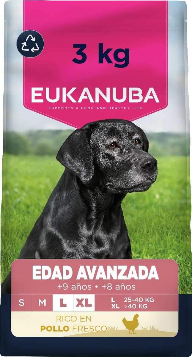 Eukanuba, alimento para Edad Avanzada con Pollo Fresco para Razas Grandes - Alimento seco Premium para Perros Senior, 3 kg