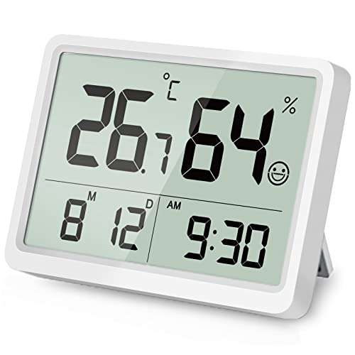 MACHSWON Termómetro de coche, termómetro digital LCD higrómetro, clima,  batería del monitor y reloj digital de alarma, 4.724x2.362x0.787 in