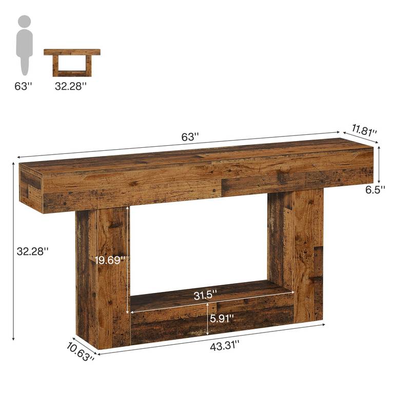 MESA CONSOLA de Madera de Alta Calidad – Robusta y resistente – Color Marrón Rústico